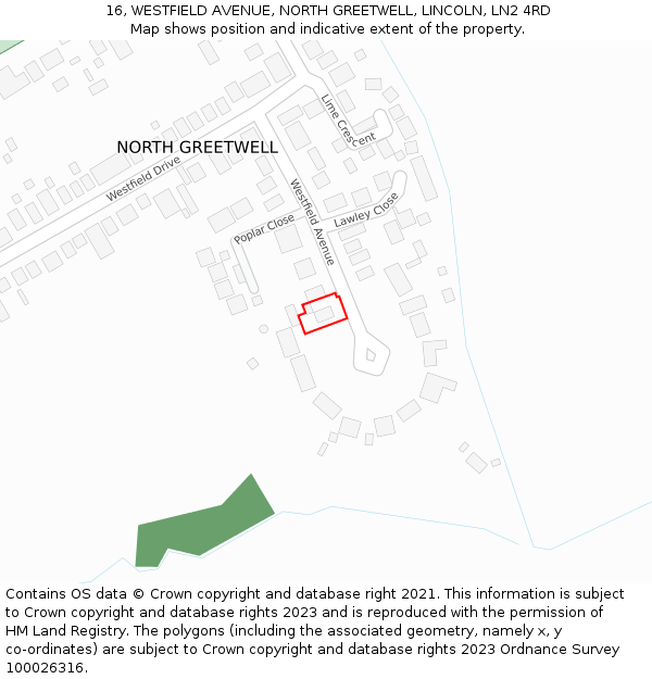 16, WESTFIELD AVENUE, NORTH GREETWELL, LINCOLN, LN2 4RD: Location map and indicative extent of plot