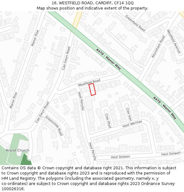16, WESTFIELD ROAD, CARDIFF, CF14 1QQ: Location map and indicative extent of plot