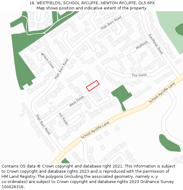 16, WESTFIELDS, SCHOOL AYCLIFFE, NEWTON AYCLIFFE, DL5 6PX: Location map and indicative extent of plot