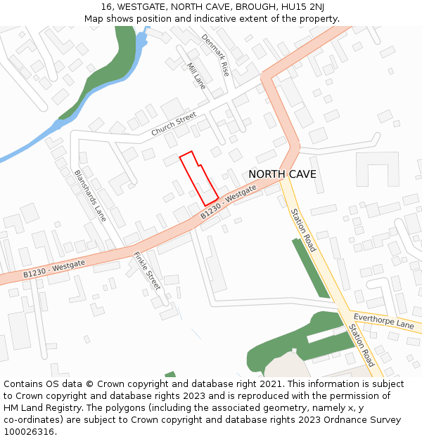 16, WESTGATE, NORTH CAVE, BROUGH, HU15 2NJ: Location map and indicative extent of plot