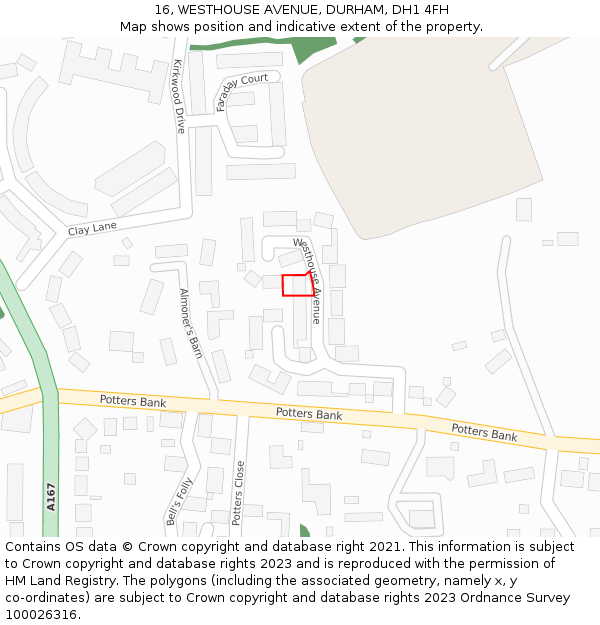 16, WESTHOUSE AVENUE, DURHAM, DH1 4FH: Location map and indicative extent of plot