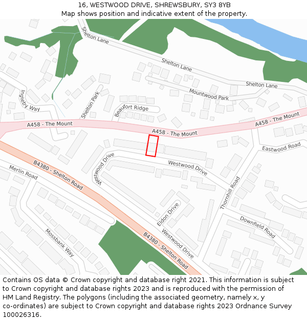 16, WESTWOOD DRIVE, SHREWSBURY, SY3 8YB: Location map and indicative extent of plot