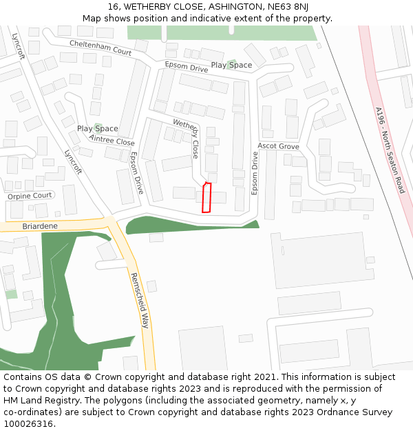 16, WETHERBY CLOSE, ASHINGTON, NE63 8NJ: Location map and indicative extent of plot