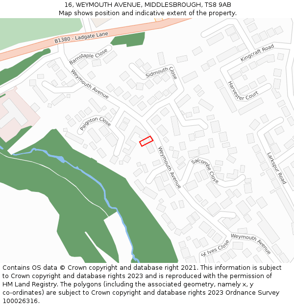 16, WEYMOUTH AVENUE, MIDDLESBROUGH, TS8 9AB: Location map and indicative extent of plot