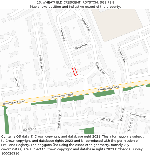 16, WHEATFIELD CRESCENT, ROYSTON, SG8 7EN: Location map and indicative extent of plot