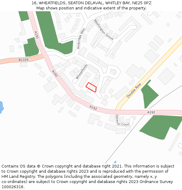 16, WHEATFIELDS, SEATON DELAVAL, WHITLEY BAY, NE25 0PZ: Location map and indicative extent of plot