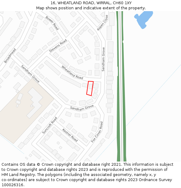 16, WHEATLAND ROAD, WIRRAL, CH60 1XY: Location map and indicative extent of plot