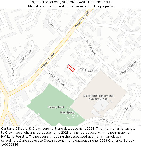 16, WHILTON CLOSE, SUTTON-IN-ASHFIELD, NG17 3BF: Location map and indicative extent of plot