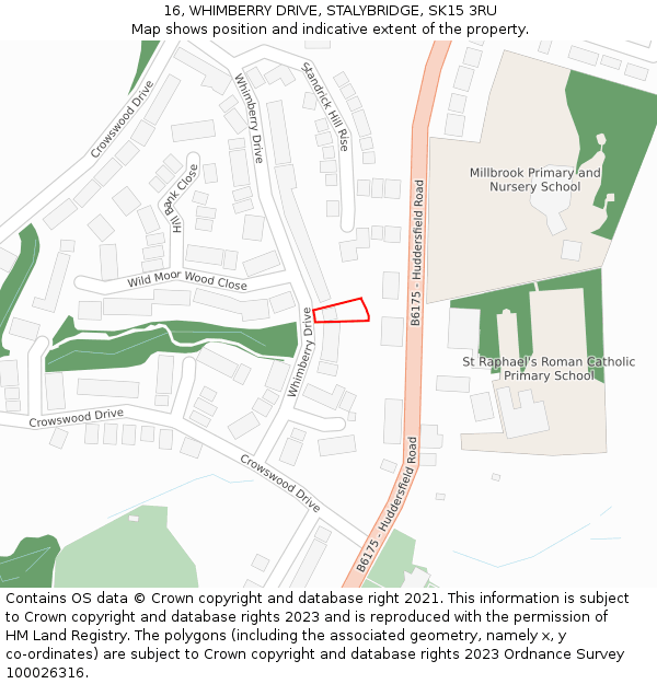 16, WHIMBERRY DRIVE, STALYBRIDGE, SK15 3RU: Location map and indicative extent of plot