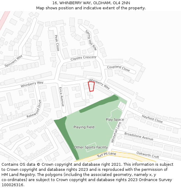 16, WHINBERRY WAY, OLDHAM, OL4 2NN: Location map and indicative extent of plot