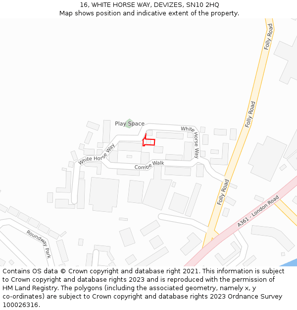 16, WHITE HORSE WAY, DEVIZES, SN10 2HQ: Location map and indicative extent of plot