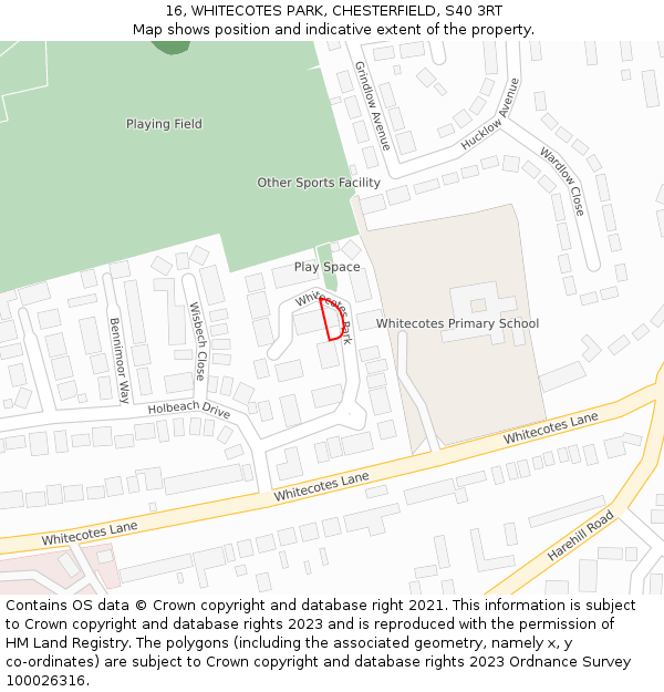 16, WHITECOTES PARK, CHESTERFIELD, S40 3RT: Location map and indicative extent of plot