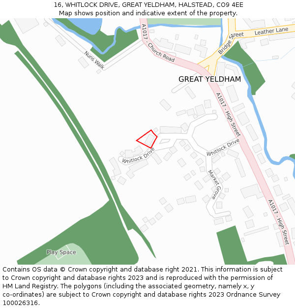 16, WHITLOCK DRIVE, GREAT YELDHAM, HALSTEAD, CO9 4EE: Location map and indicative extent of plot