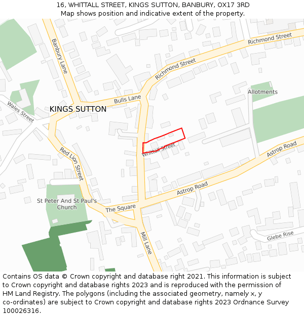 16, WHITTALL STREET, KINGS SUTTON, BANBURY, OX17 3RD: Location map and indicative extent of plot