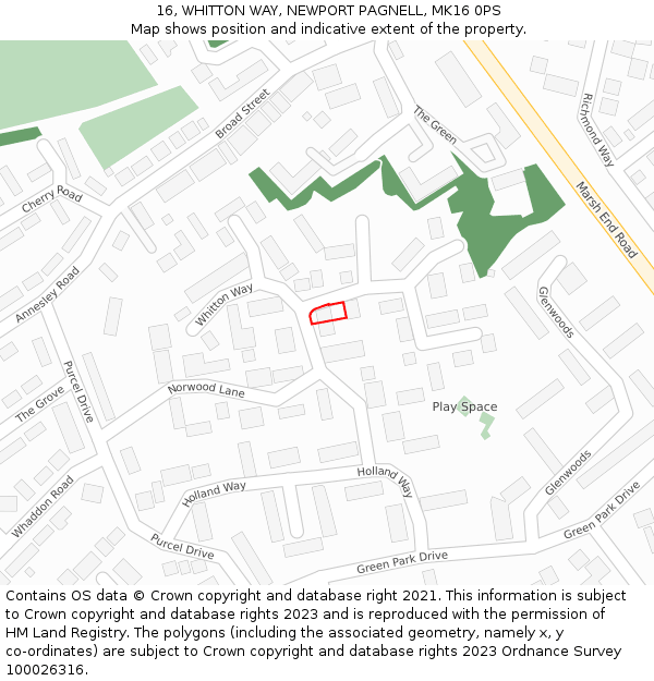 16, WHITTON WAY, NEWPORT PAGNELL, MK16 0PS: Location map and indicative extent of plot