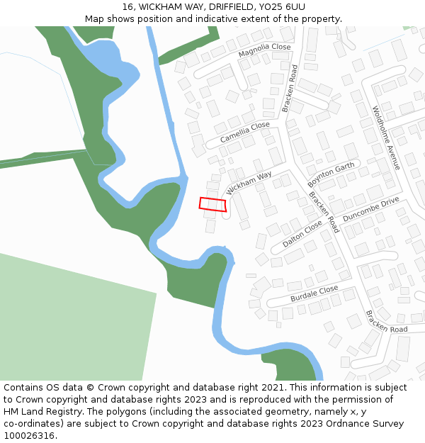 16, WICKHAM WAY, DRIFFIELD, YO25 6UU: Location map and indicative extent of plot