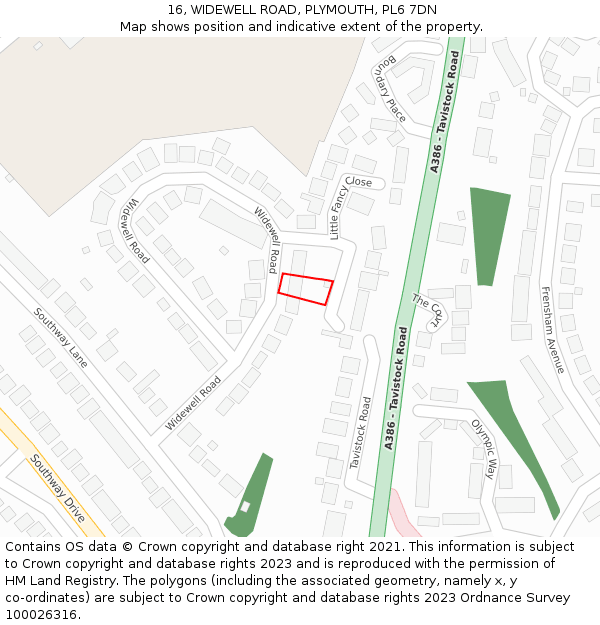 16, WIDEWELL ROAD, PLYMOUTH, PL6 7DN: Location map and indicative extent of plot