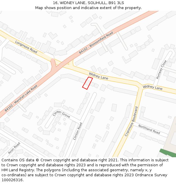 16, WIDNEY LANE, SOLIHULL, B91 3LS: Location map and indicative extent of plot