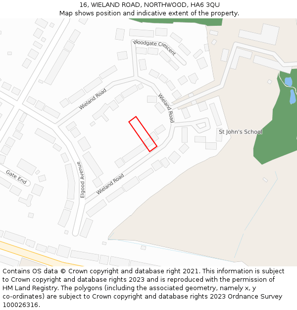 16, WIELAND ROAD, NORTHWOOD, HA6 3QU: Location map and indicative extent of plot