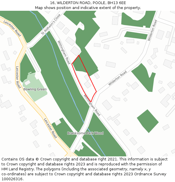 16, WILDERTON ROAD, POOLE, BH13 6EE: Location map and indicative extent of plot