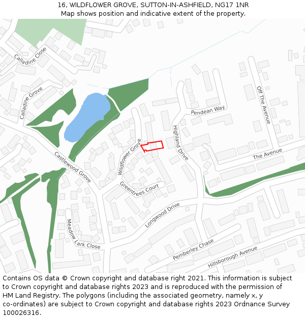 16, WILDFLOWER GROVE, SUTTON-IN-ASHFIELD, NG17 1NR: Location map and indicative extent of plot