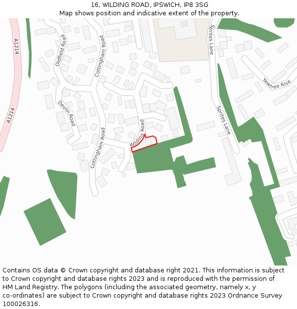 16, WILDING ROAD, IPSWICH, IP8 3SG: Location map and indicative extent of plot