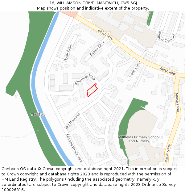 16, WILLIAMSON DRIVE, NANTWICH, CW5 5GJ: Location map and indicative extent of plot