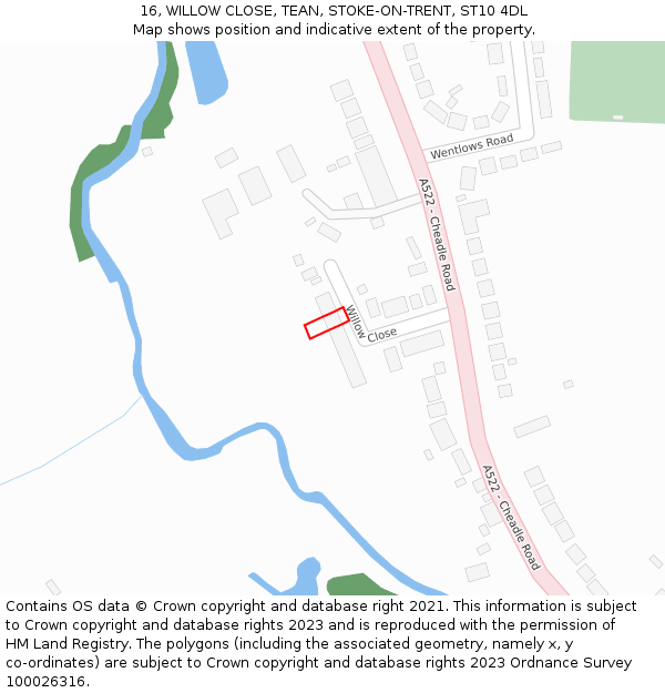 16, WILLOW CLOSE, TEAN, STOKE-ON-TRENT, ST10 4DL: Location map and indicative extent of plot