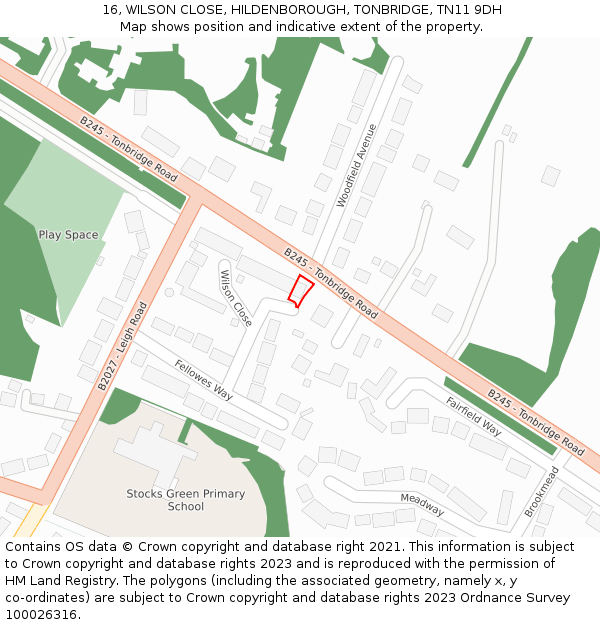 16, WILSON CLOSE, HILDENBOROUGH, TONBRIDGE, TN11 9DH: Location map and indicative extent of plot