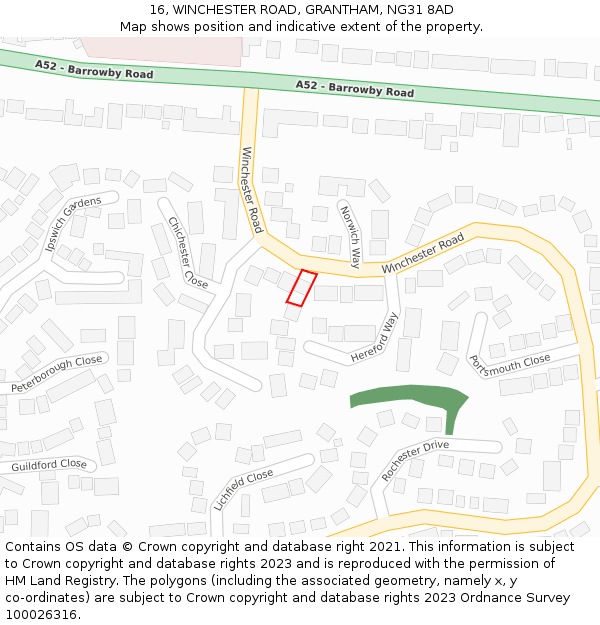 16, WINCHESTER ROAD, GRANTHAM, NG31 8AD: Location map and indicative extent of plot