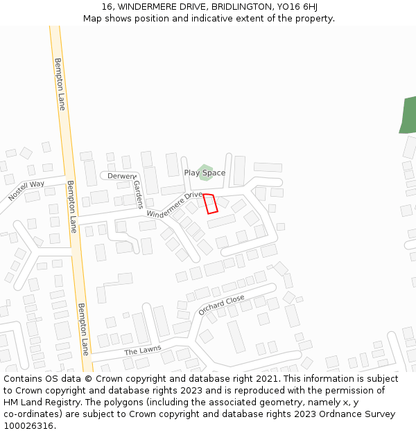 16, WINDERMERE DRIVE, BRIDLINGTON, YO16 6HJ: Location map and indicative extent of plot