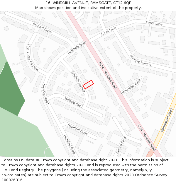 16, WINDMILL AVENUE, RAMSGATE, CT12 6QP: Location map and indicative extent of plot