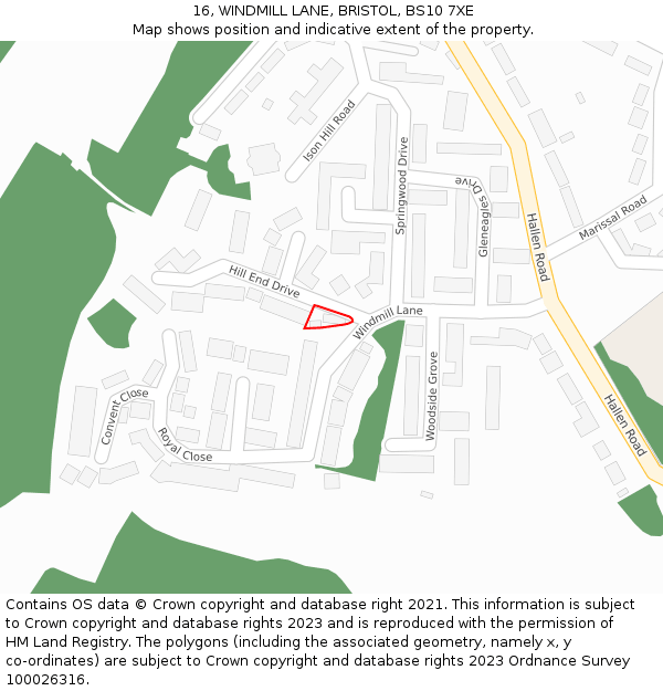 16, WINDMILL LANE, BRISTOL, BS10 7XE: Location map and indicative extent of plot