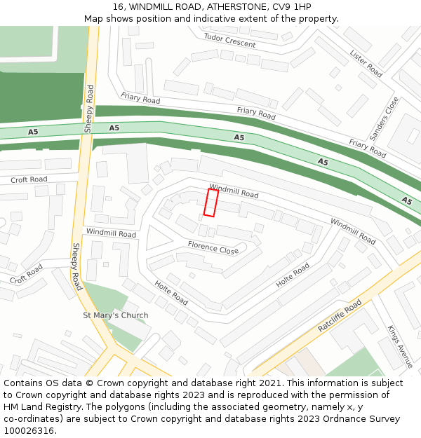 16, WINDMILL ROAD, ATHERSTONE, CV9 1HP: Location map and indicative extent of plot