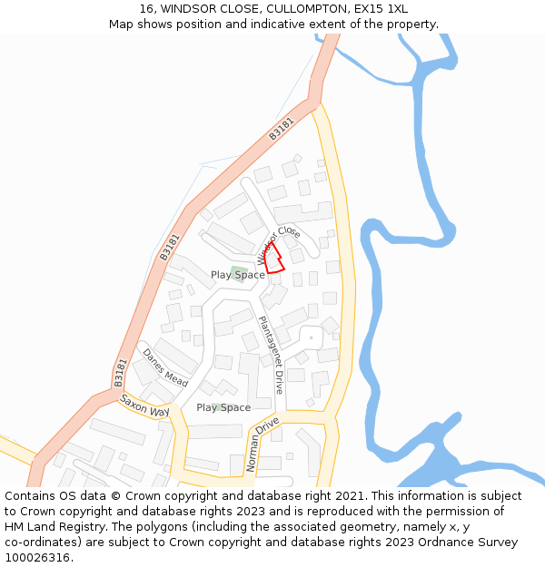 16, WINDSOR CLOSE, CULLOMPTON, EX15 1XL: Location map and indicative extent of plot