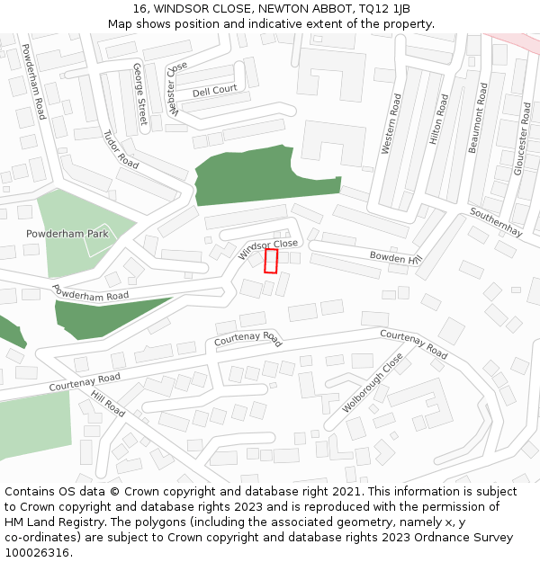 16, WINDSOR CLOSE, NEWTON ABBOT, TQ12 1JB: Location map and indicative extent of plot