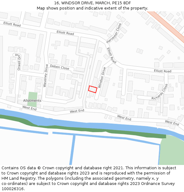 16, WINDSOR DRIVE, MARCH, PE15 8DF: Location map and indicative extent of plot