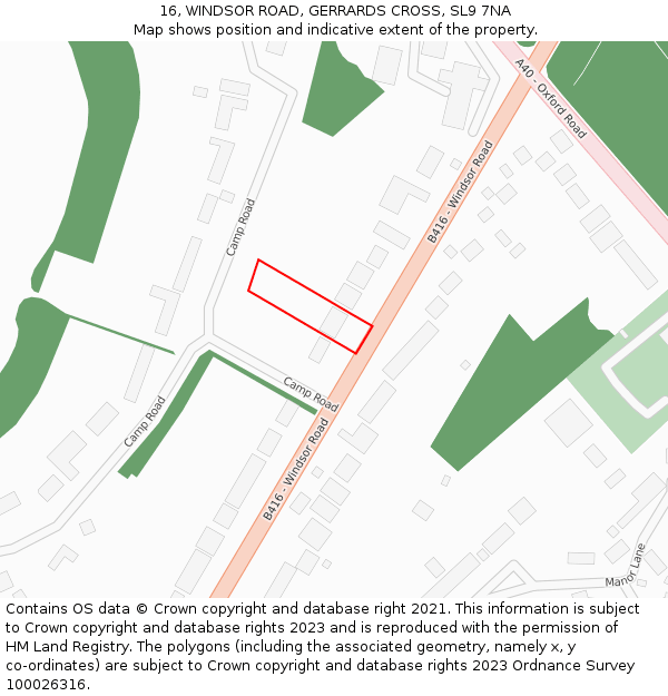 16, WINDSOR ROAD, GERRARDS CROSS, SL9 7NA: Location map and indicative extent of plot