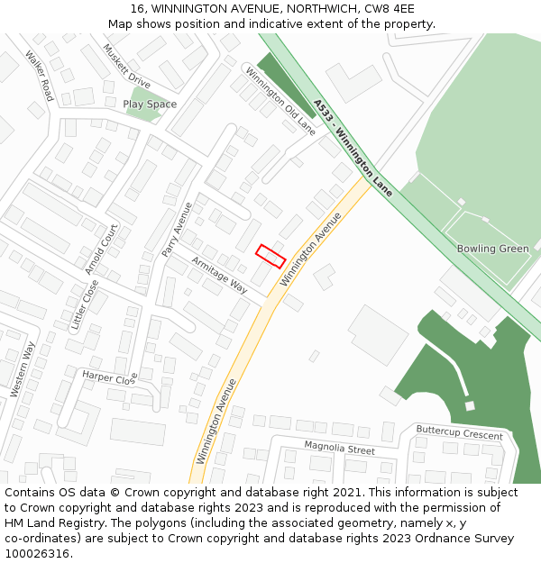 16, WINNINGTON AVENUE, NORTHWICH, CW8 4EE: Location map and indicative extent of plot