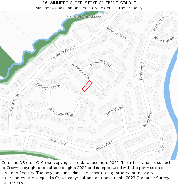 16, WINNIPEG CLOSE, STOKE-ON-TRENT, ST4 8UE: Location map and indicative extent of plot