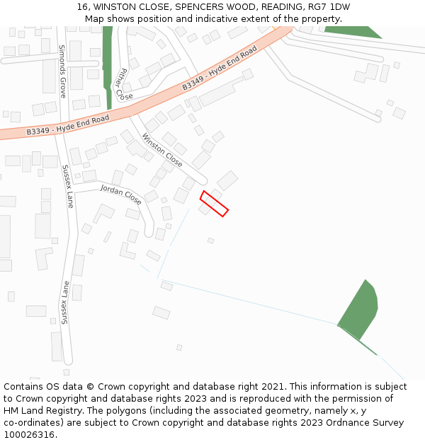 16, WINSTON CLOSE, SPENCERS WOOD, READING, RG7 1DW: Location map and indicative extent of plot