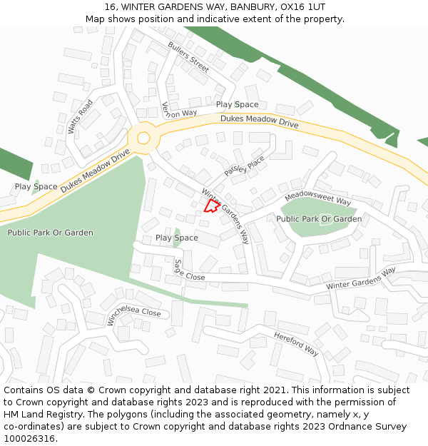 16, WINTER GARDENS WAY, BANBURY, OX16 1UT: Location map and indicative extent of plot