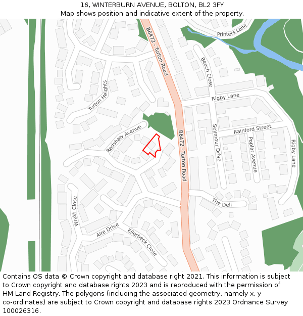 16, WINTERBURN AVENUE, BOLTON, BL2 3FY: Location map and indicative extent of plot