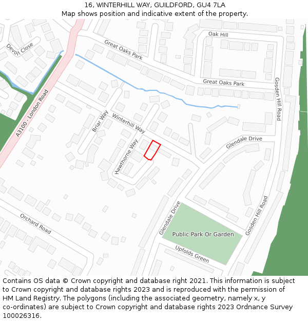 16, WINTERHILL WAY, GUILDFORD, GU4 7LA: Location map and indicative extent of plot