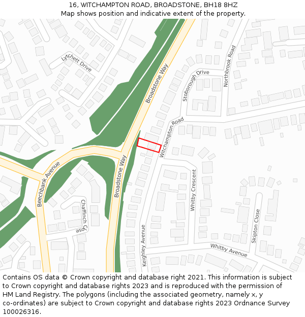 16, WITCHAMPTON ROAD, BROADSTONE, BH18 8HZ: Location map and indicative extent of plot