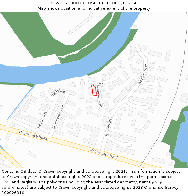 16, WITHYBROOK CLOSE, HEREFORD, HR2 6RD: Location map and indicative extent of plot