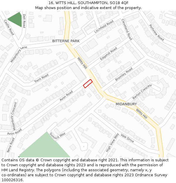 16, WITTS HILL, SOUTHAMPTON, SO18 4QF: Location map and indicative extent of plot