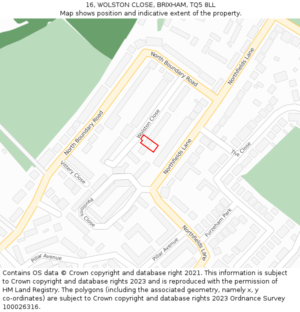 16, WOLSTON CLOSE, BRIXHAM, TQ5 8LL: Location map and indicative extent of plot