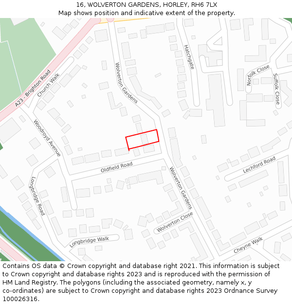 16, WOLVERTON GARDENS, HORLEY, RH6 7LX: Location map and indicative extent of plot