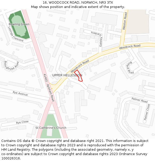 16, WOODCOCK ROAD, NORWICH, NR3 3TX: Location map and indicative extent of plot